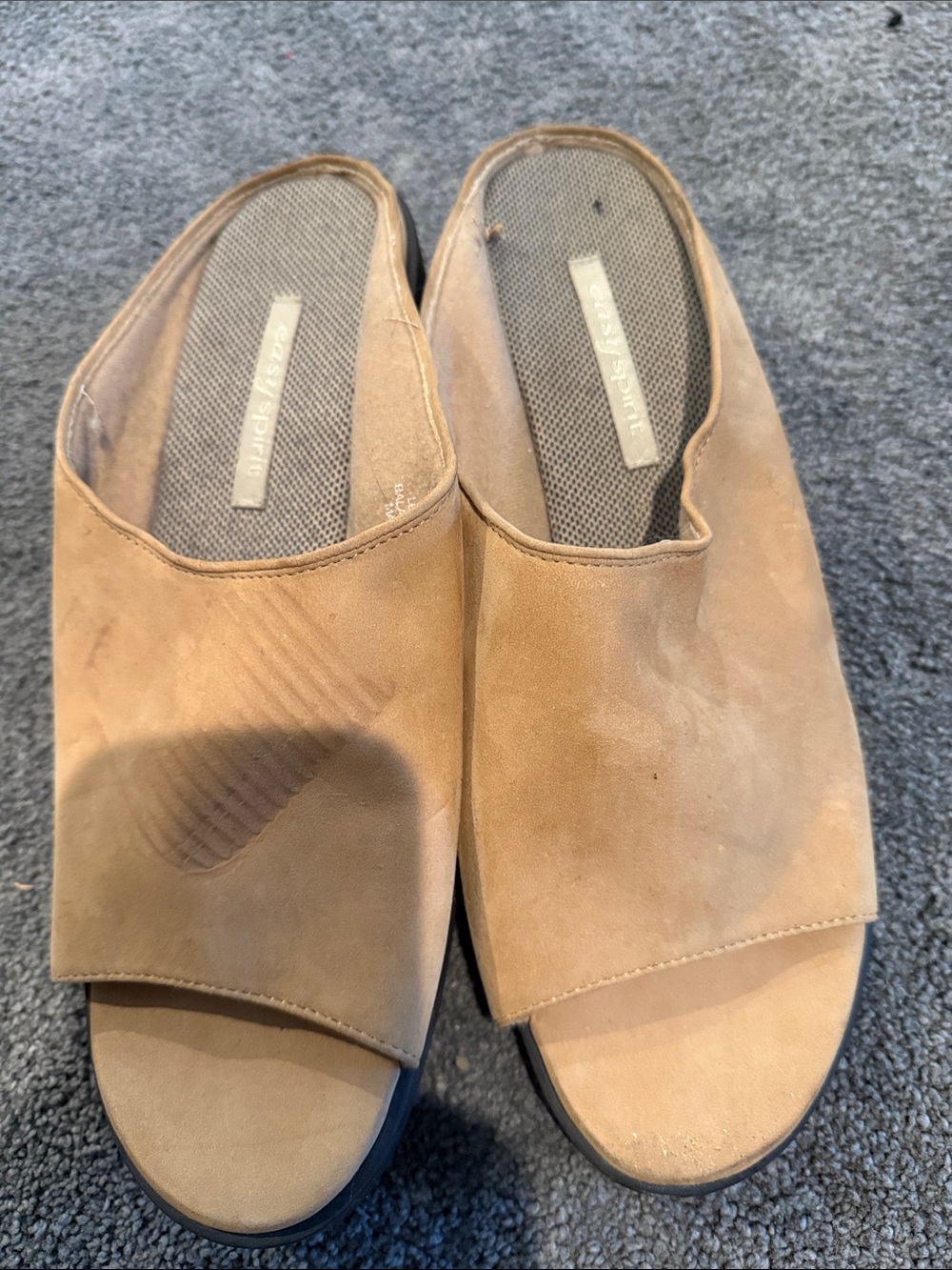 Easy Spirit Suede Open-Toe Slide Mules in Tan